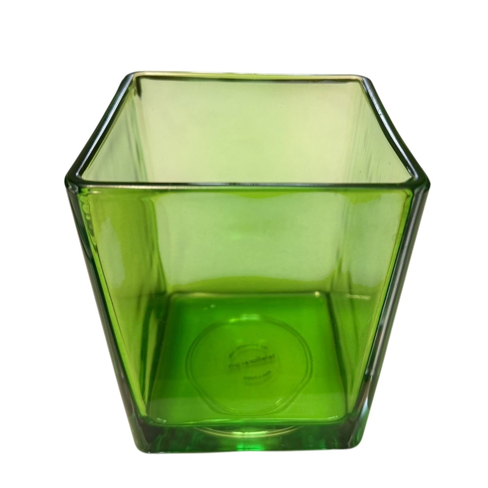 Teleflora Gift Green Glass Cube Vase Square Planter 5" Made in Poland Modern
